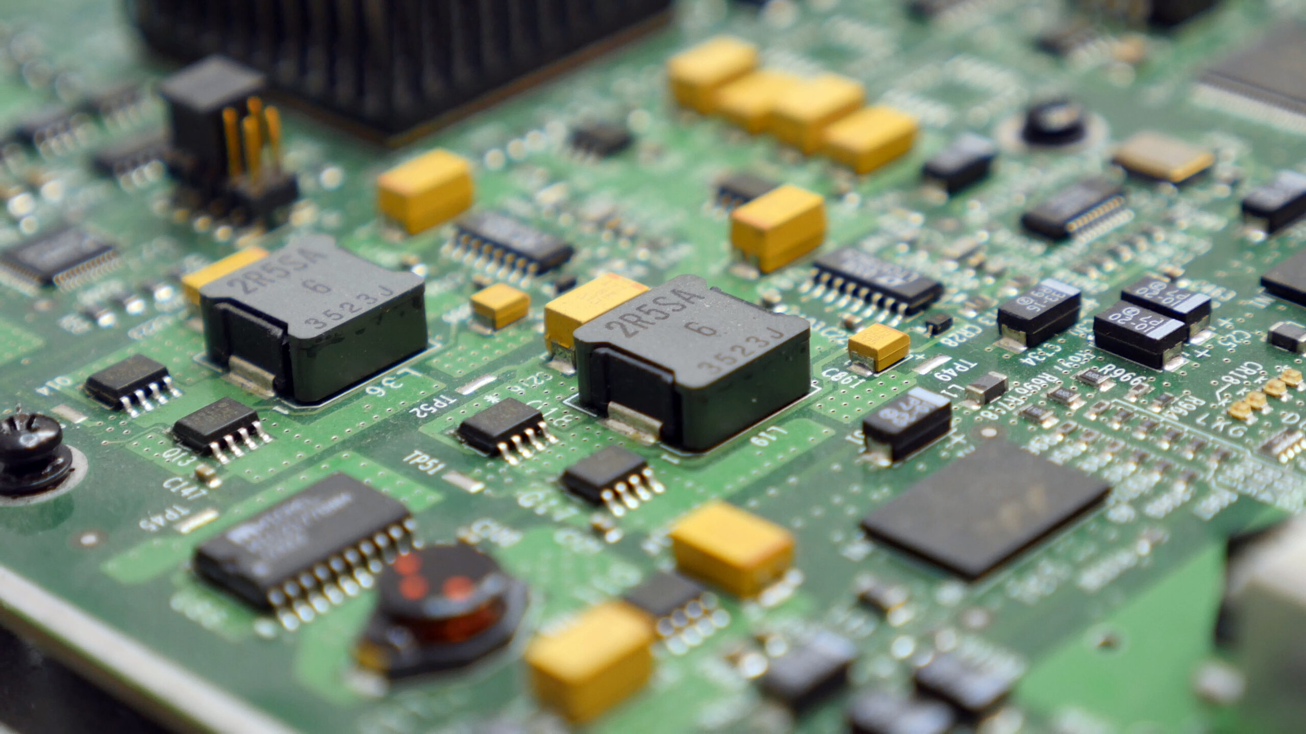 Electronic printed circuit board with many electrical components military electronic printed circuit board